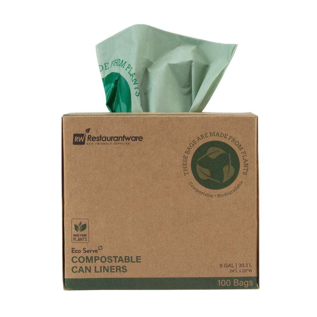 Basic Nature 8 gal Green Plastic Trash Can Liner - Compostable - 100 count box