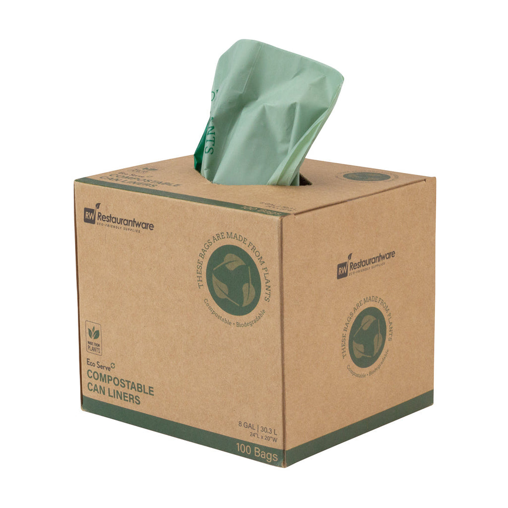 Basic Nature 8 gal Green Plastic Trash Can Liner - Compostable - 100 count box