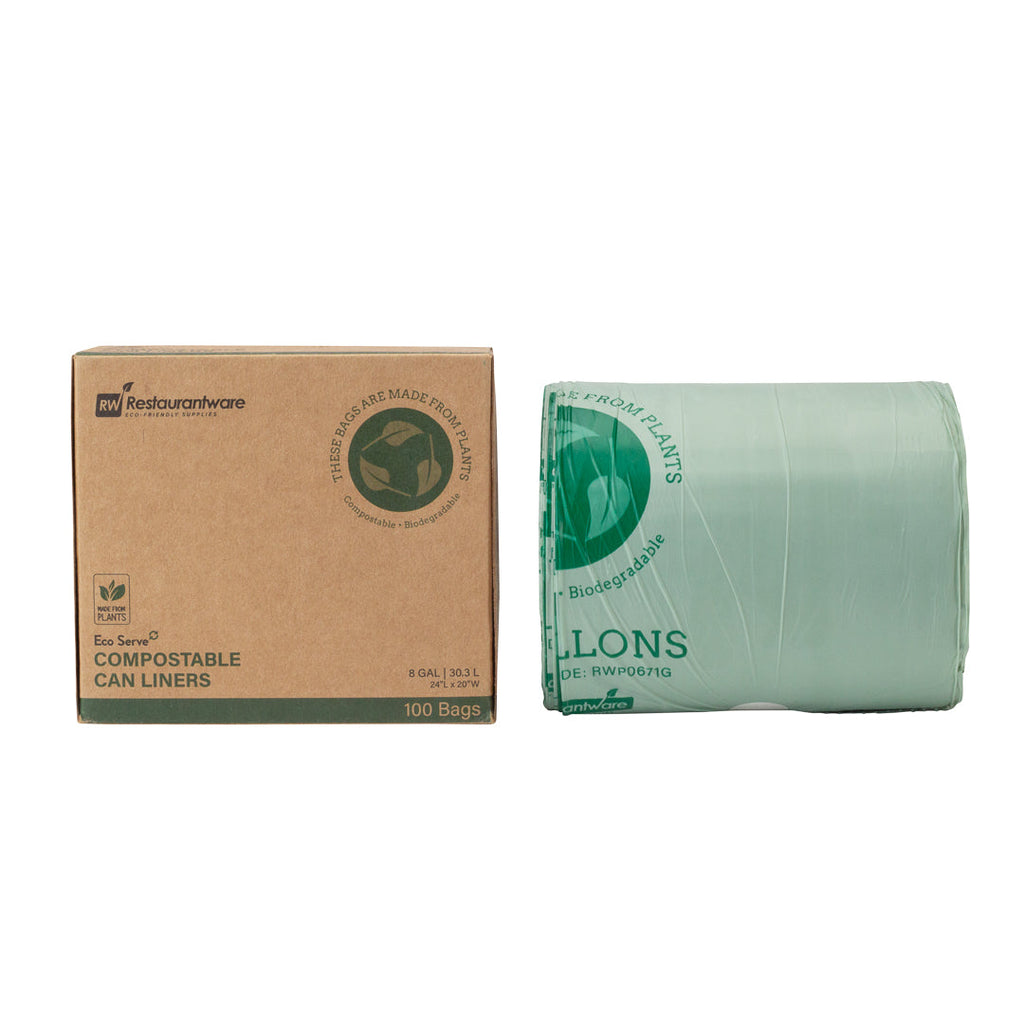 Basic Nature 8 gal Green Plastic Trash Can Liner - Compostable - 100 count box