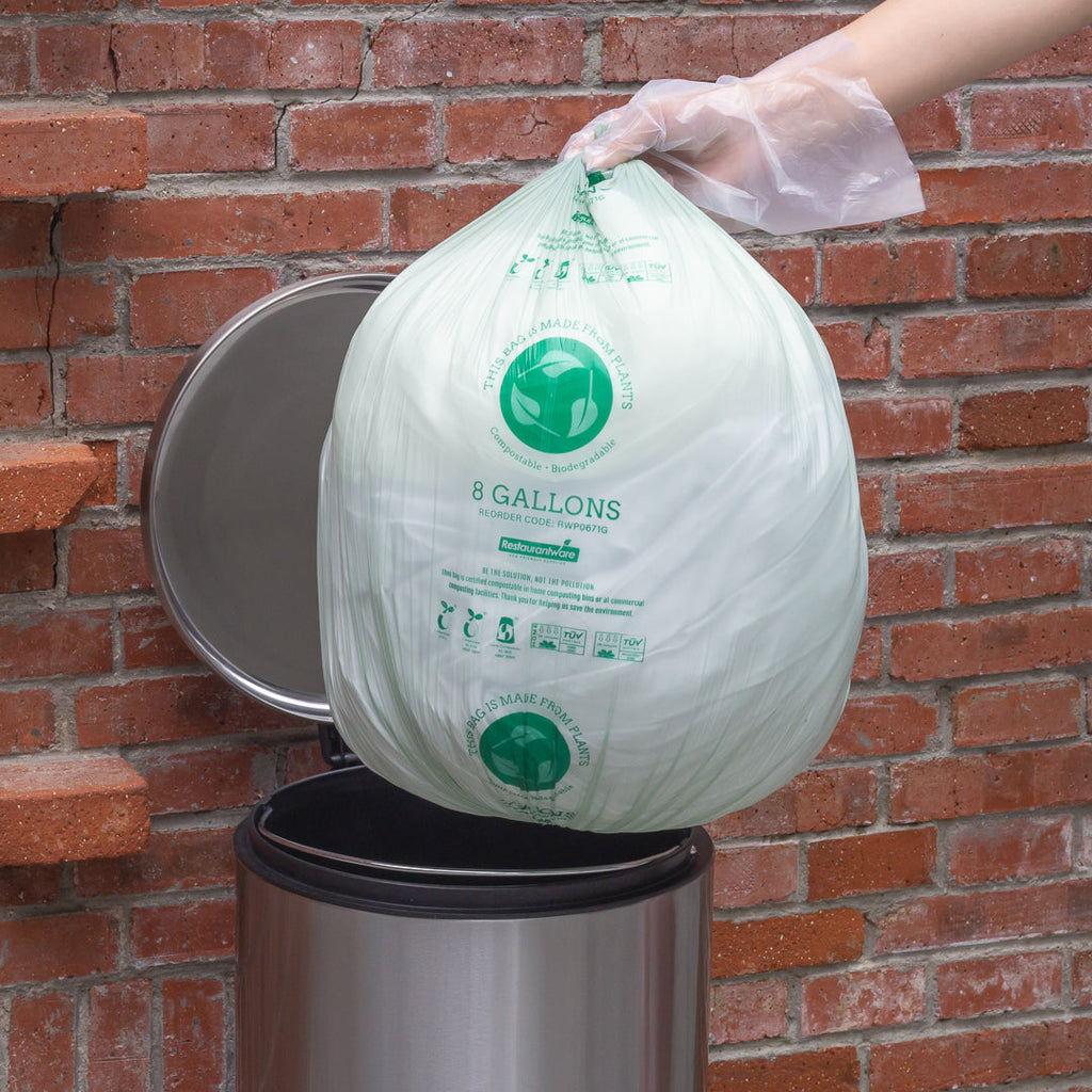 Basic Nature 8 gal Green Plastic Trash Can Liner - Compostable - 100 count box