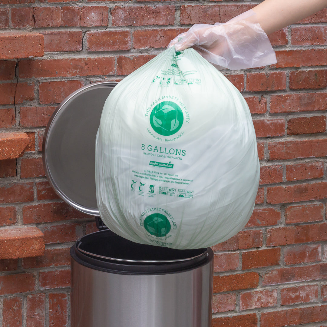 Basic Nature 8 gal Green Plastic Trash Can Liner - Compostable - 100 count box